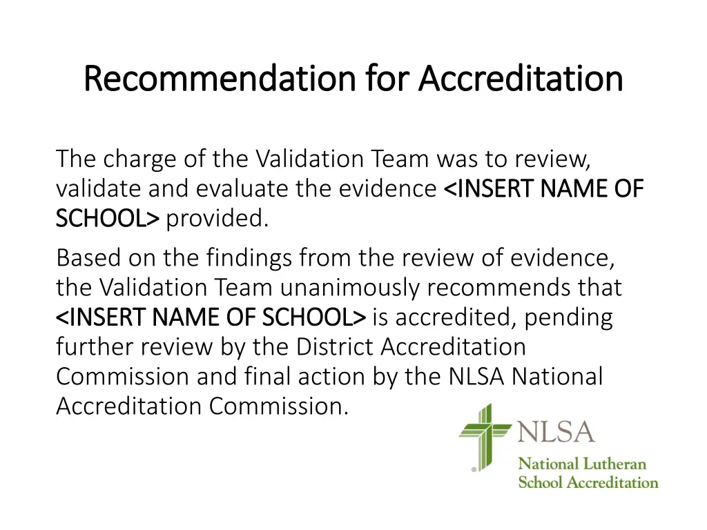 recommendation for accreditation recommendation