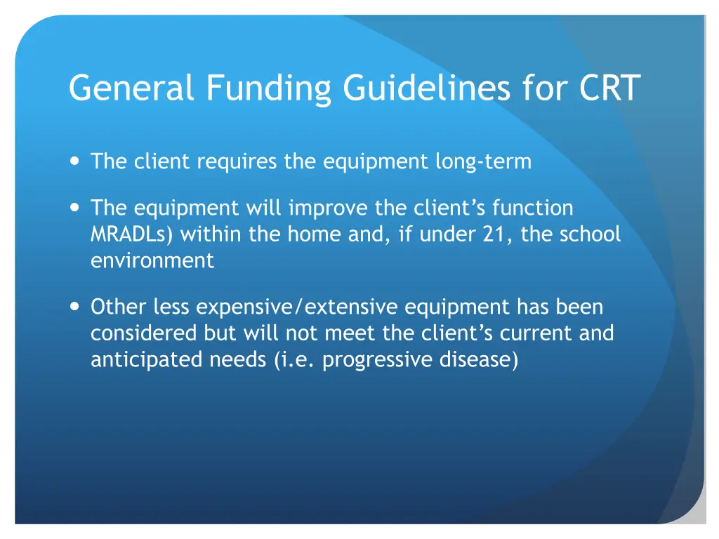 general funding guidelines for crt