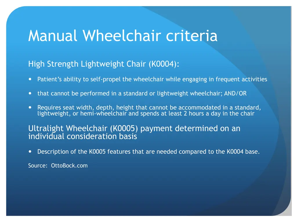 manual wheelchair criteria 1