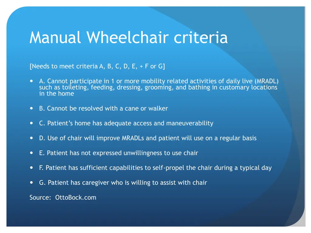 manual wheelchair criteria