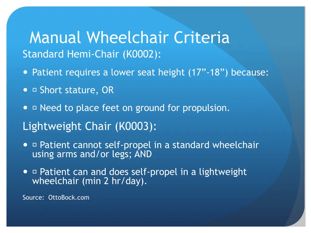 manual wheelchair criteria standard hemi chair