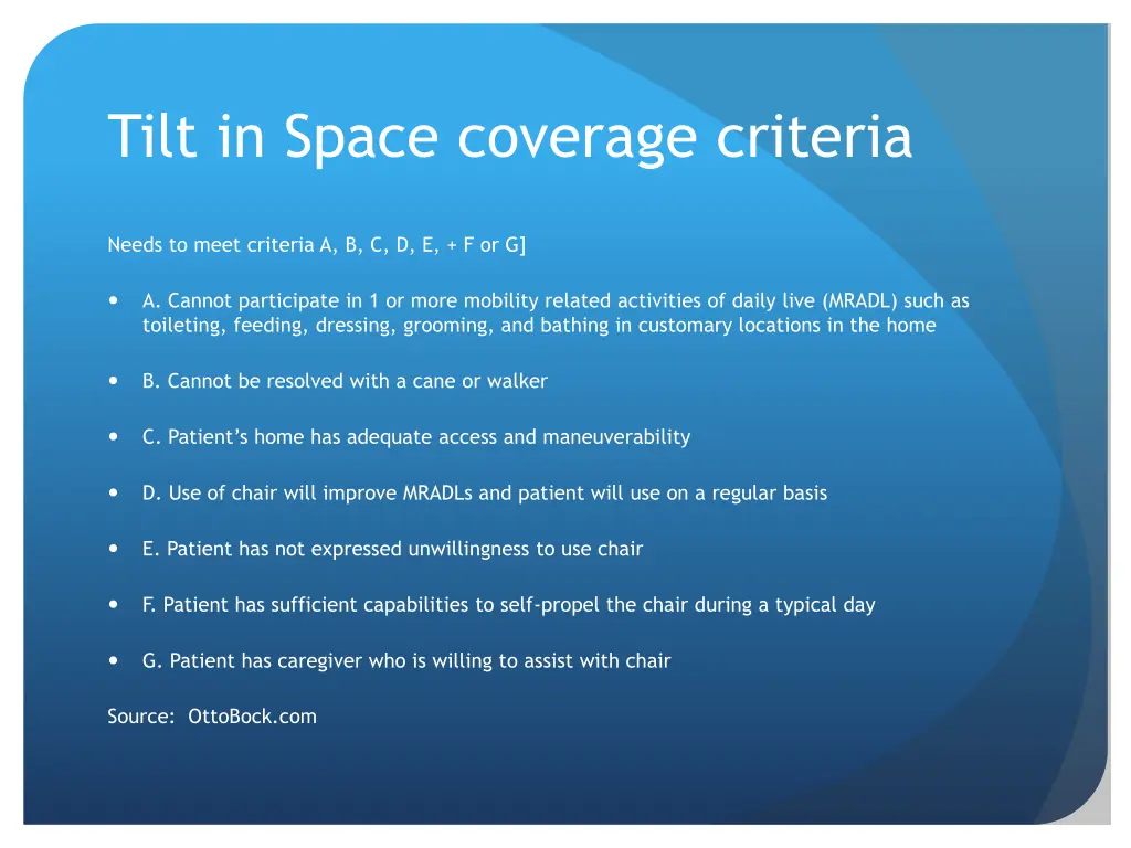 tilt in space coverage criteria