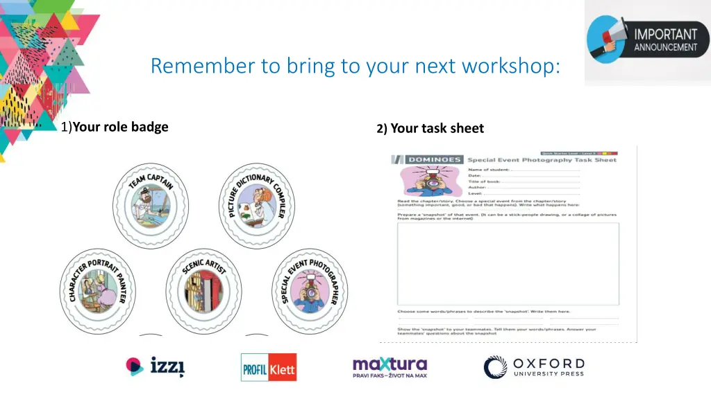 remember to bring to your next workshop