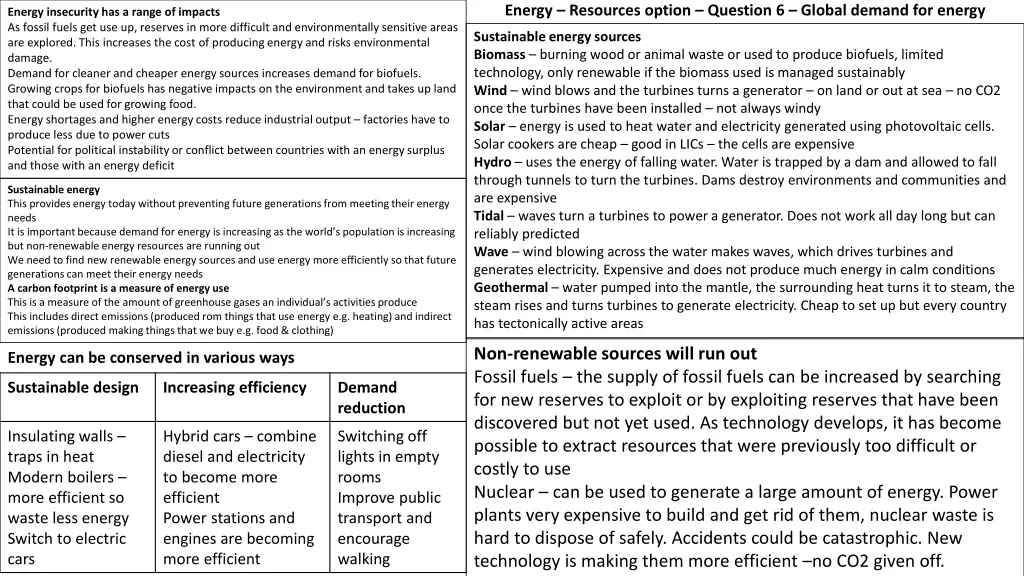 energy resources option question 6 global demand