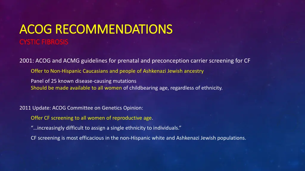 acog recommendations acog recommendations cystic