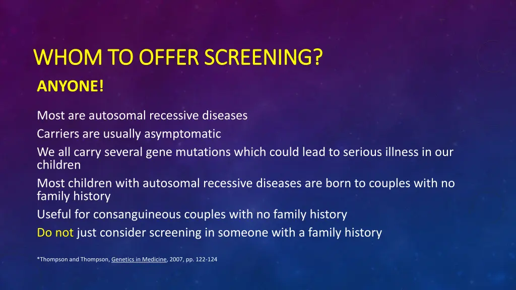 whom to offer screening whom to offer screening