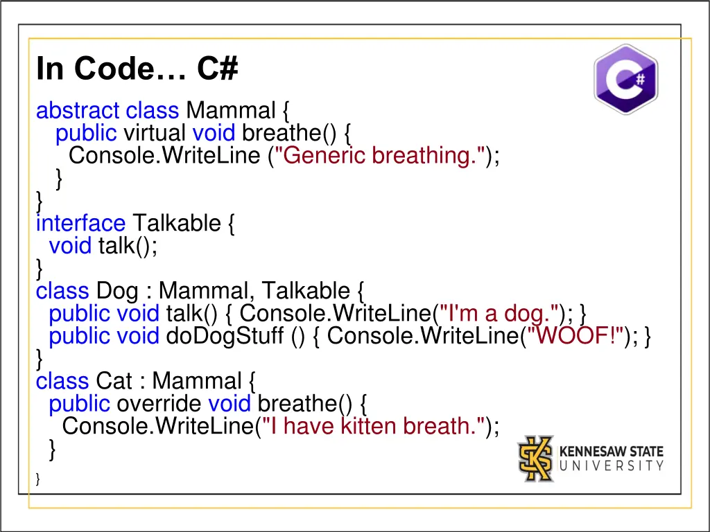 in code c abstract class mammal public virtual