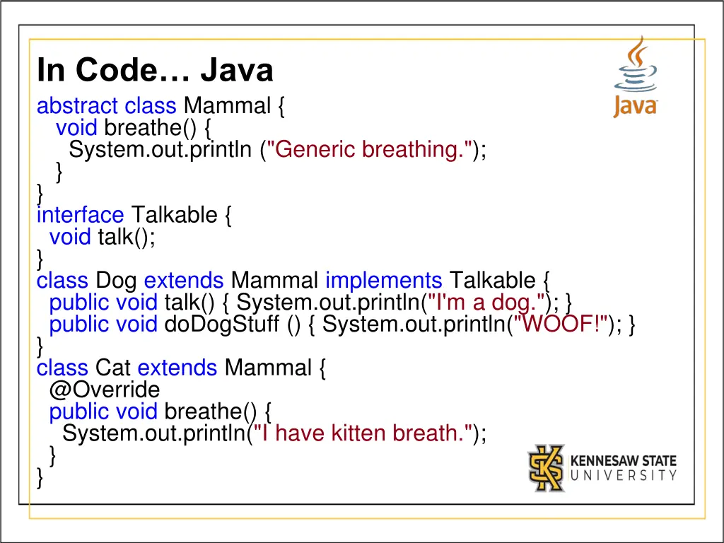 in code java abstract class mammal void breathe