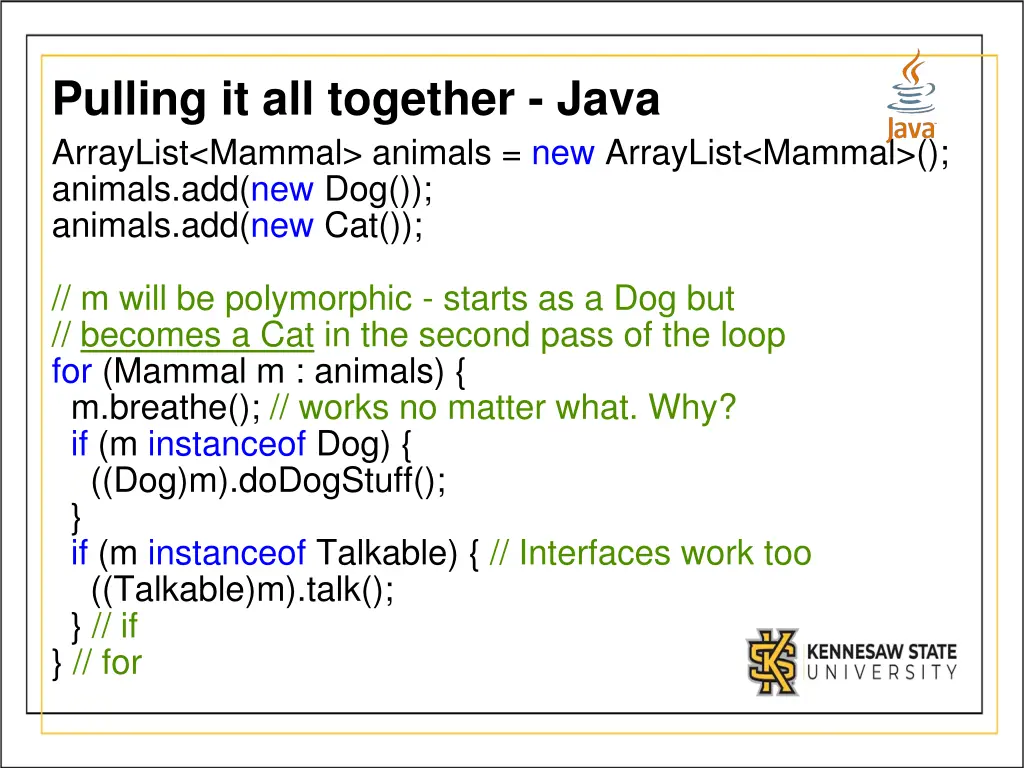 pulling it all together java arraylist mammal