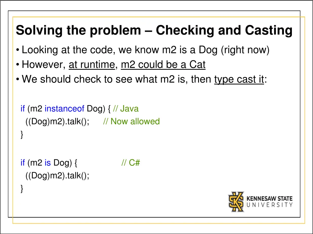 solving the problem checking and casting