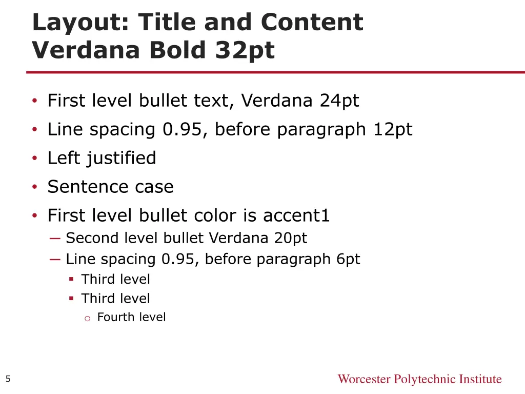 layout title and content verdana bold 32pt