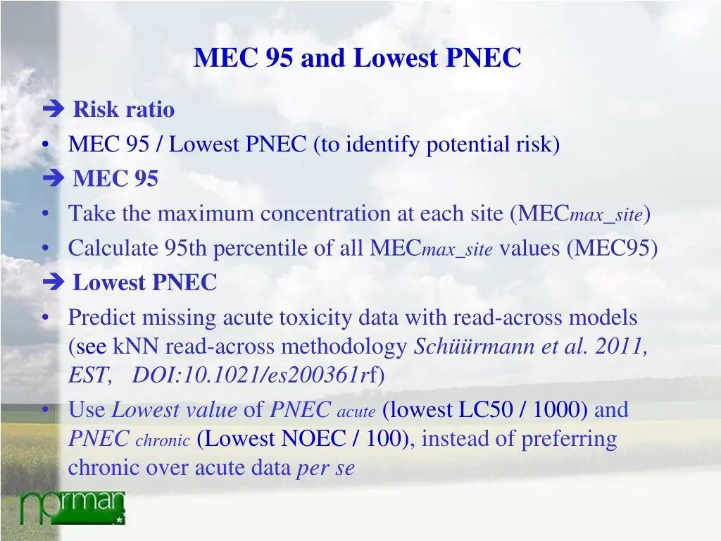 mec 95 and lowest pnec