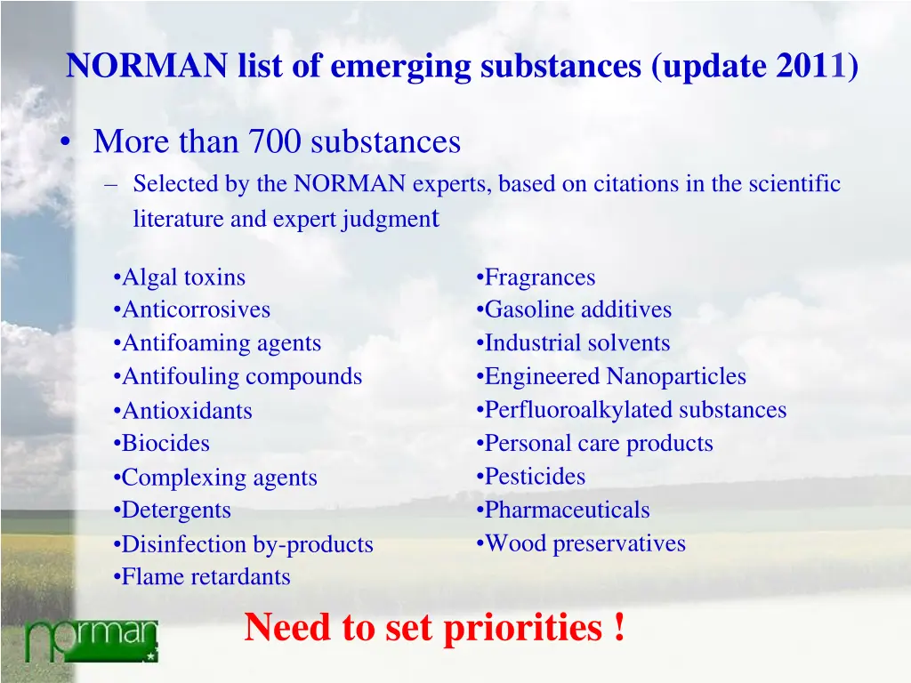 norman list of emerging substances update 2011