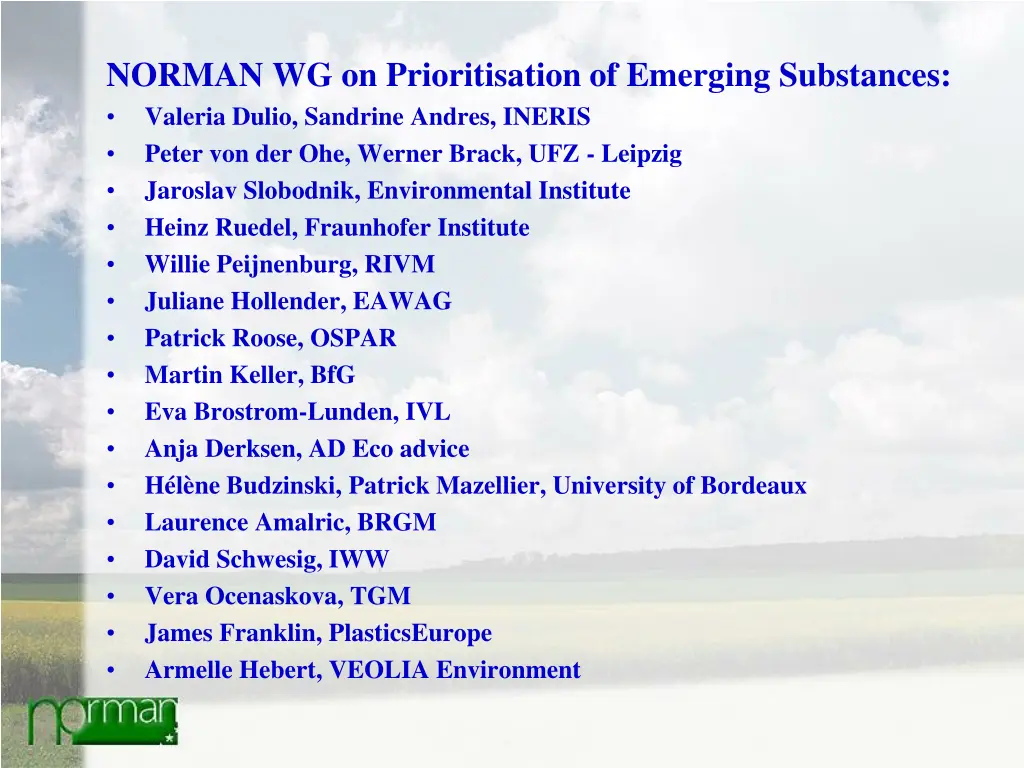 norman wg on prioritisation of emerging