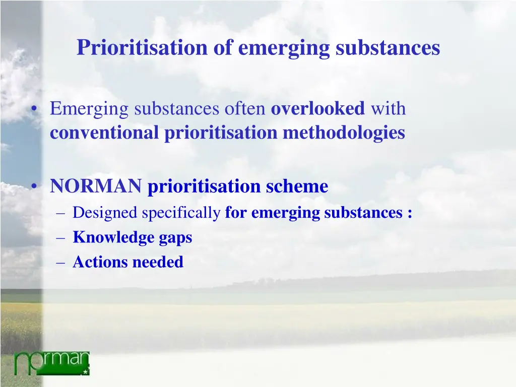 prioritisation of emerging substances