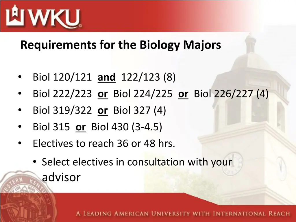 requirements for the biology majors