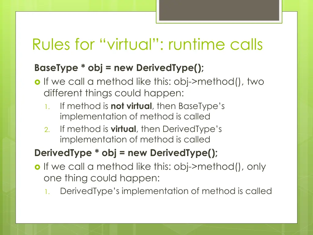 rules for virtual runtime calls