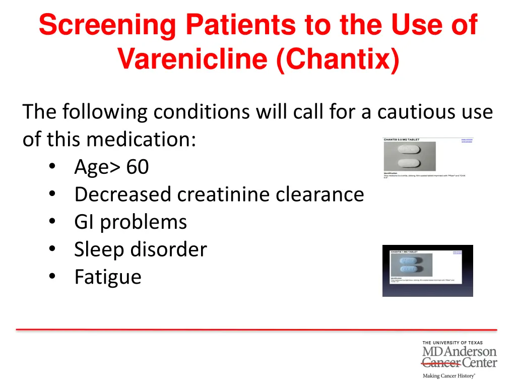 screening patients to the use of varenicline