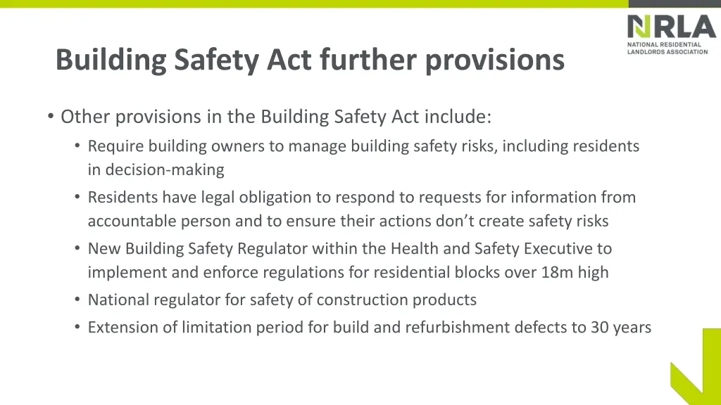 building safety act further provisions