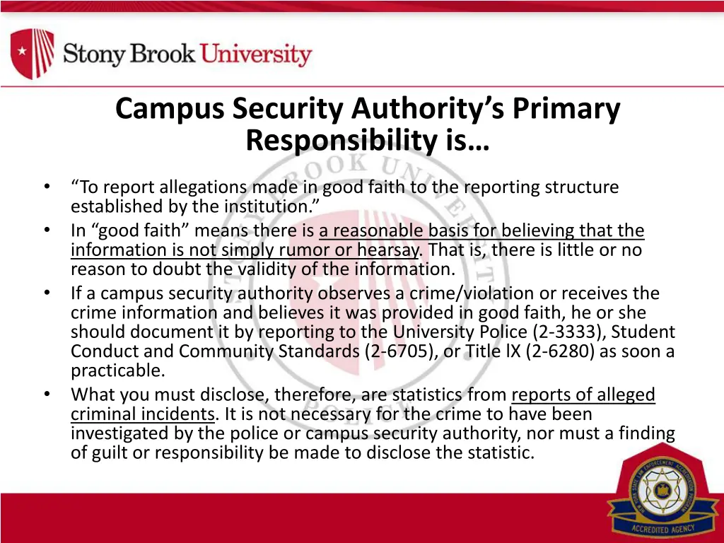 campus security authority s primary