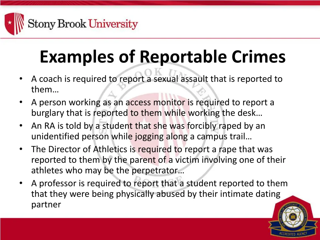 examples of reportable crimes