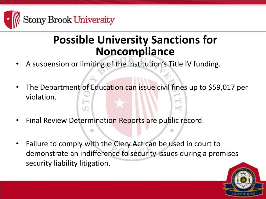 possible university sanctions for noncompliance