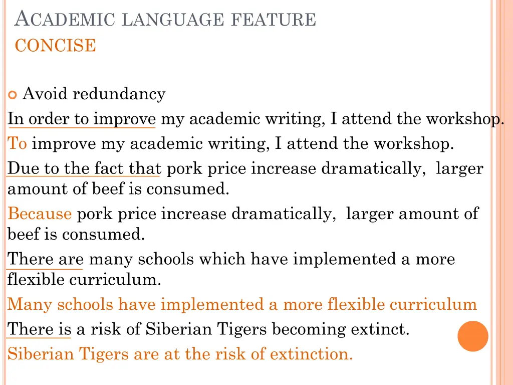 a cademic language feature concise 2