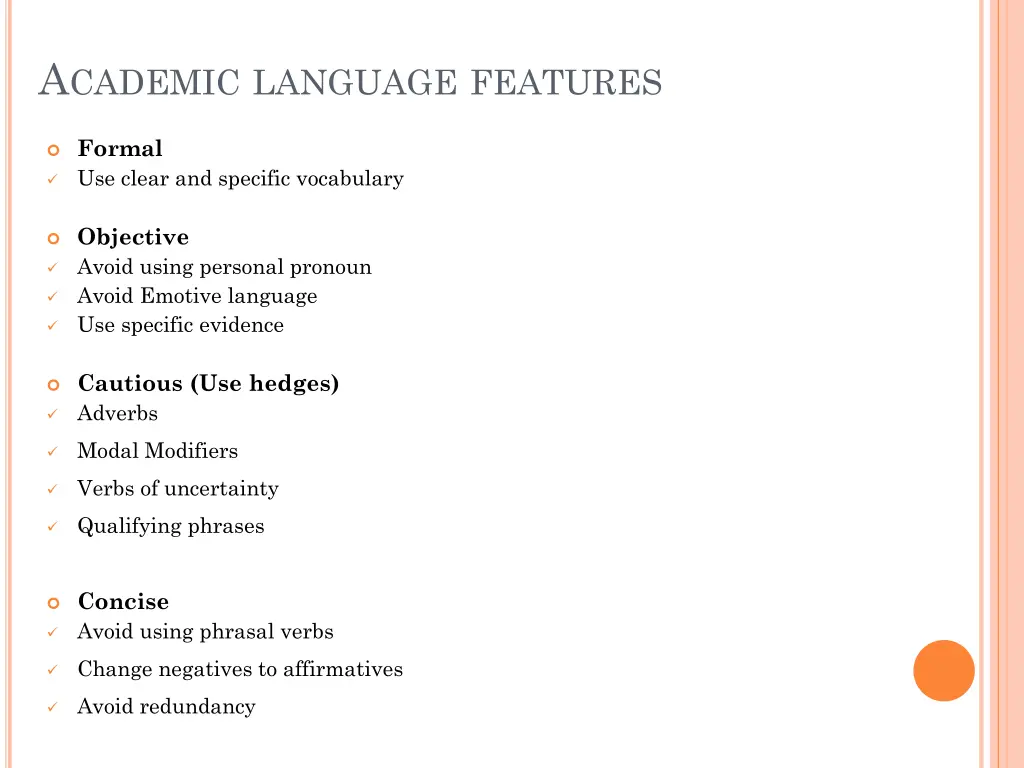 a cademic language features 1