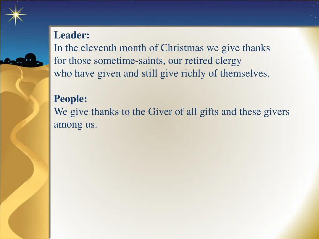 leader in the eleventh month of christmas we give