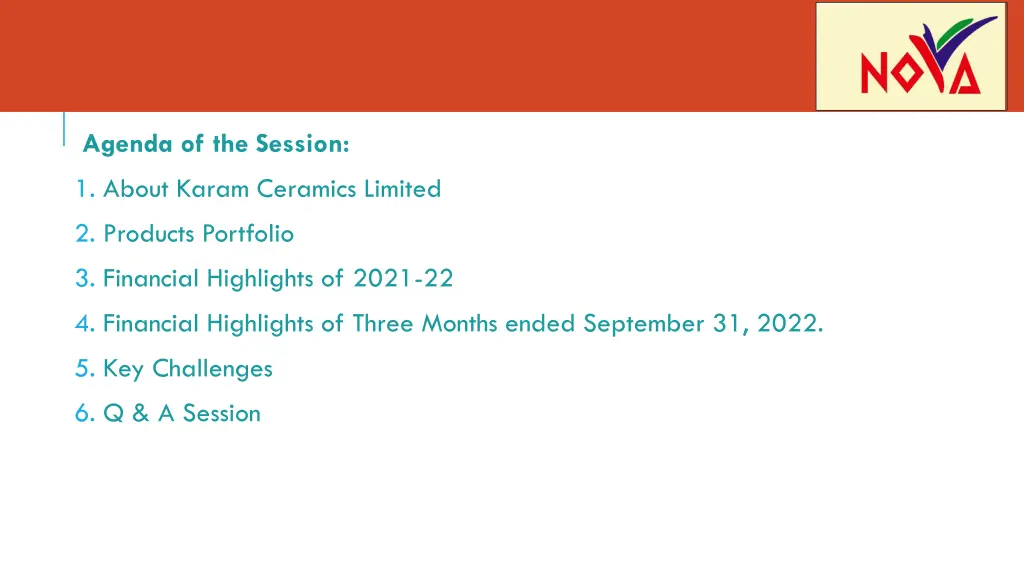 agenda of the session