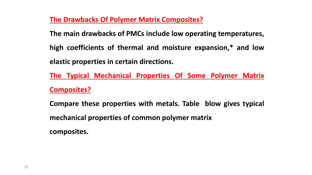 the drawbacks of polymer matrix composites