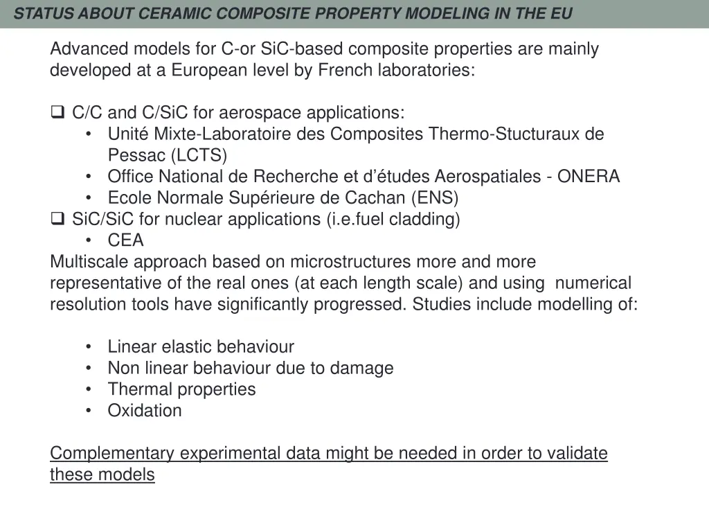 status about ceramic composite property modeling