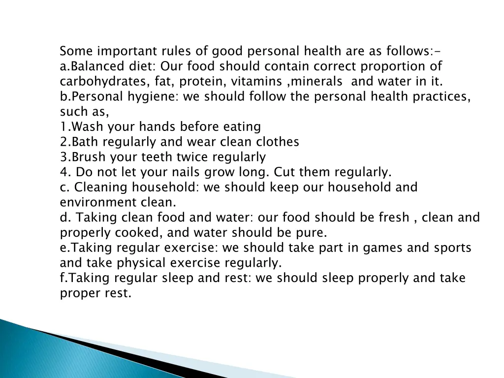 some important rules of good personal health