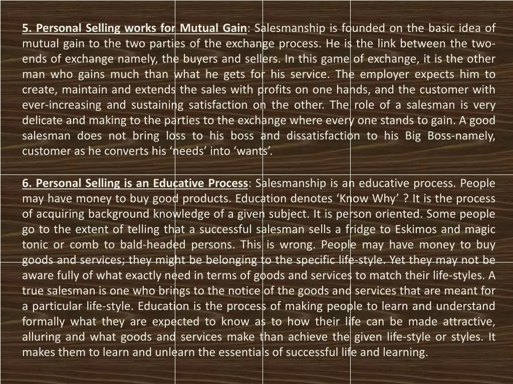 5 personal selling works for mutual gain