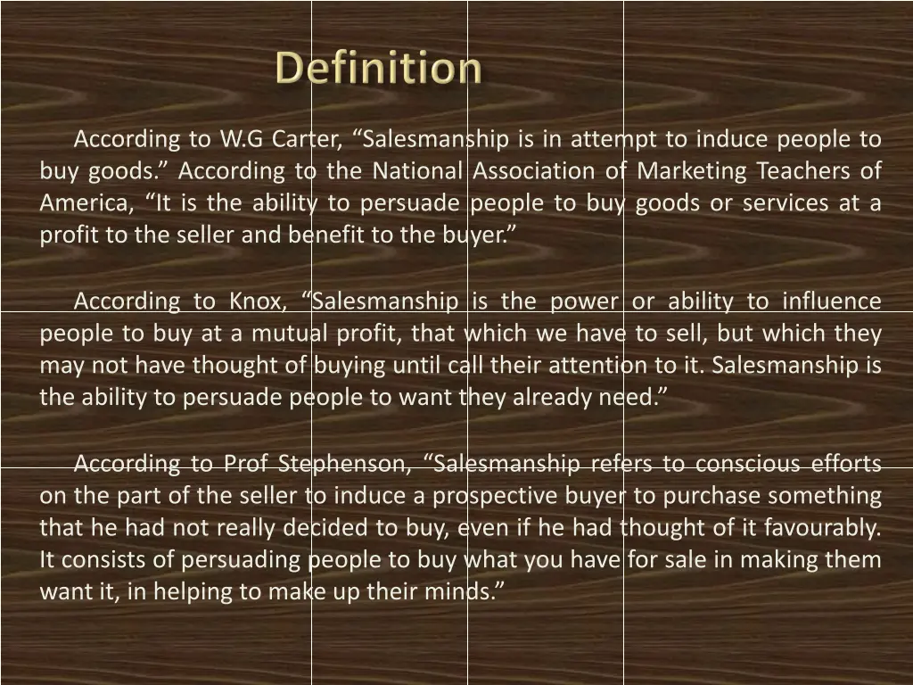 according to w g carter salesmanship