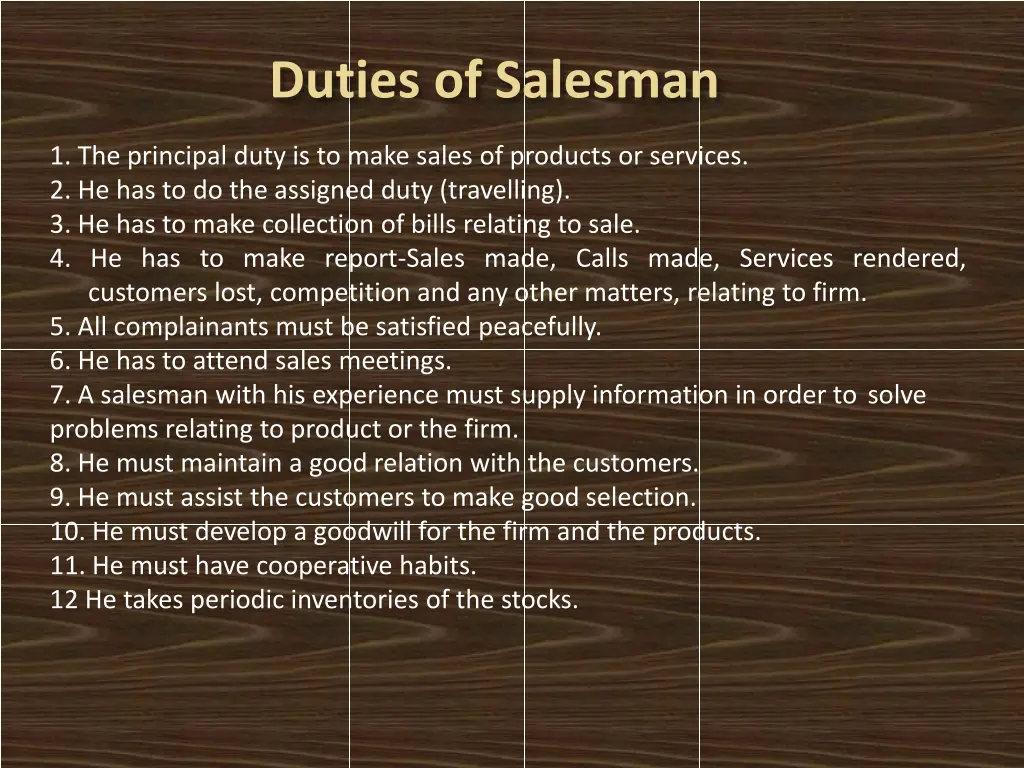 duties of salesman