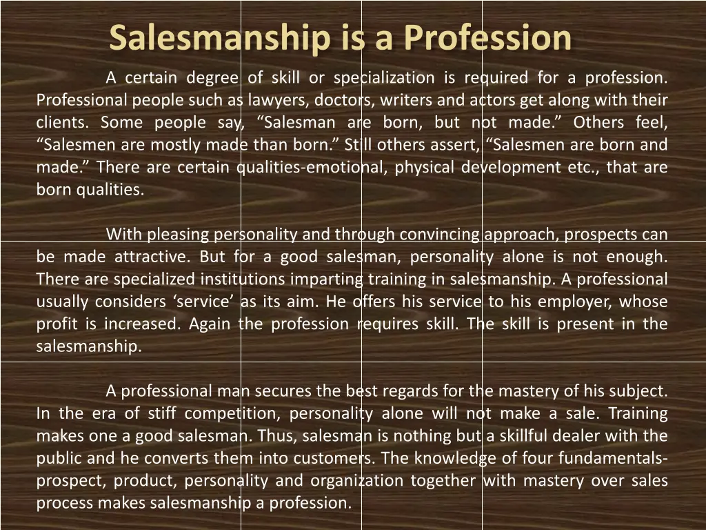 salesmanship is a profession