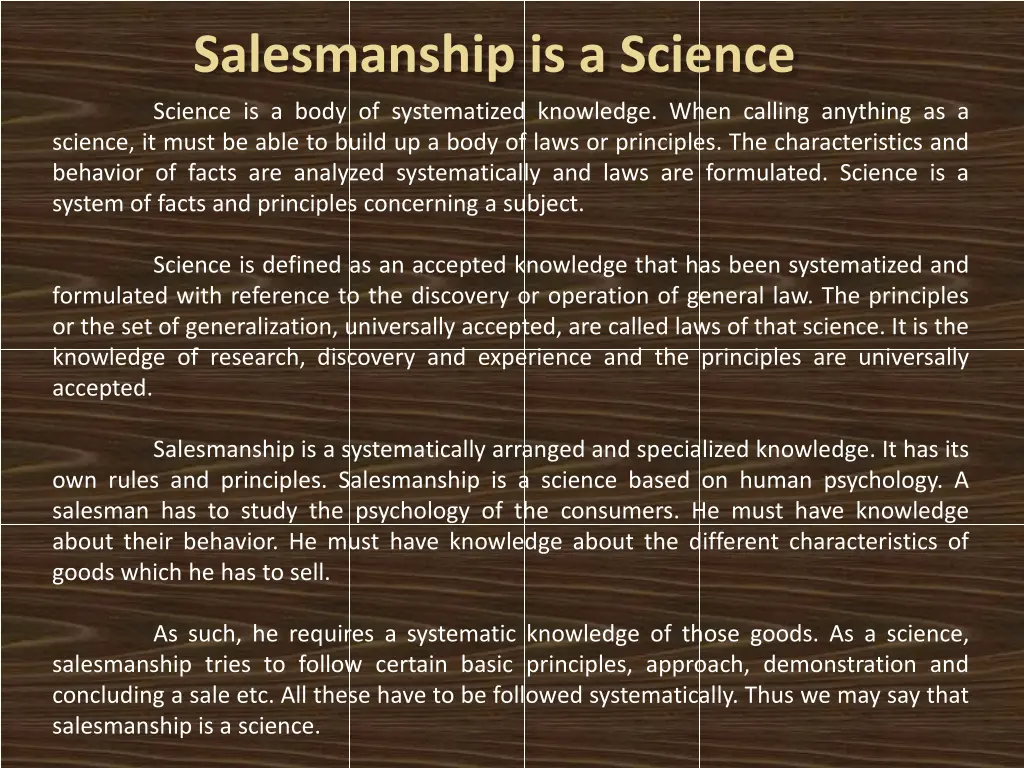 salesmanship is a science