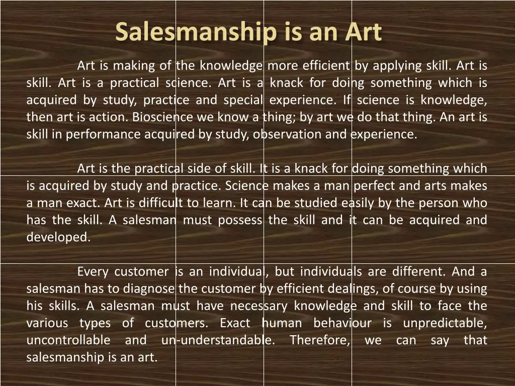 salesmanship is an art