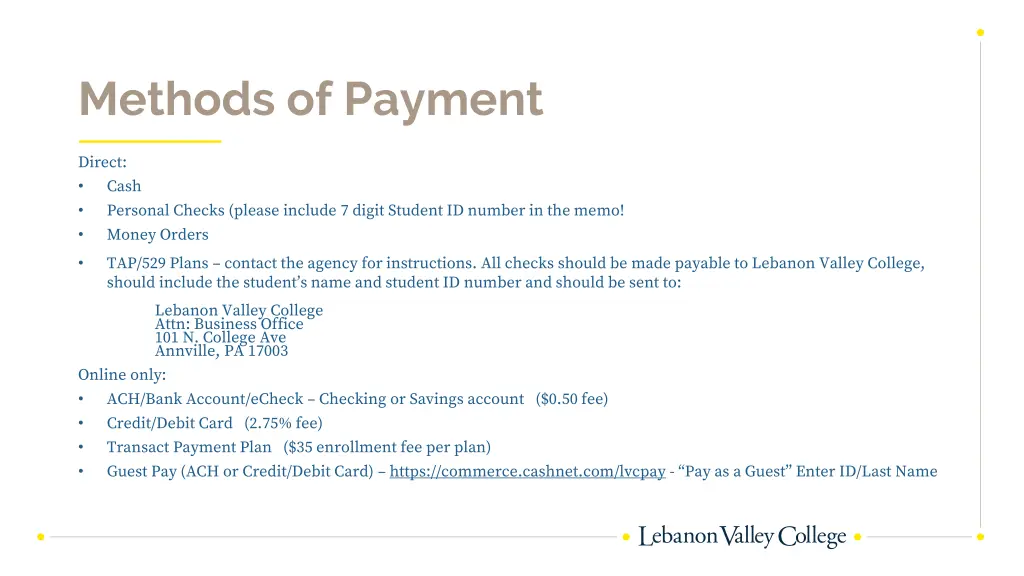 methods of payment