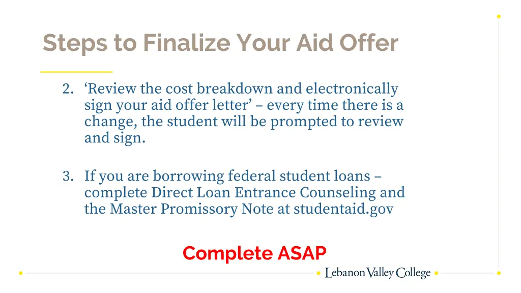 steps to finalize your aid offer 1