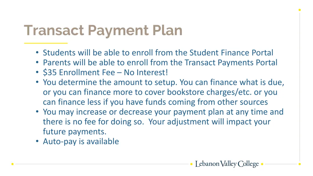 transact payment plan