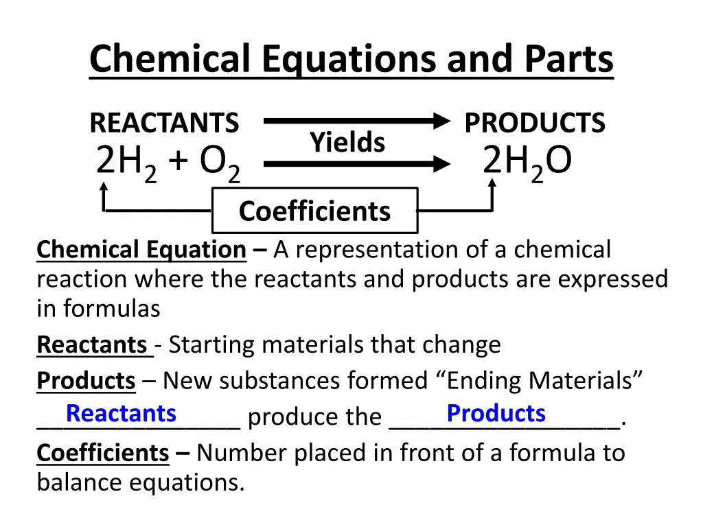 chemical equations and parts