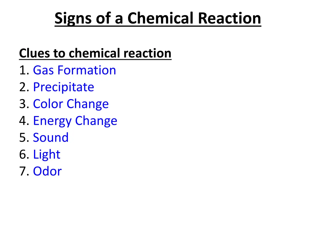 signs of a chemical reaction