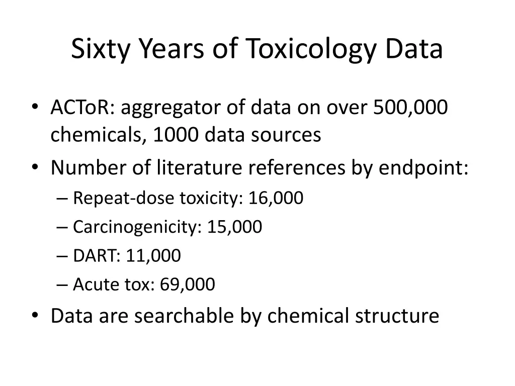 sixty years of toxicology data