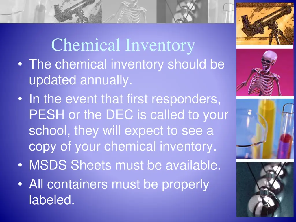 chemical inventory the chemical inventory should