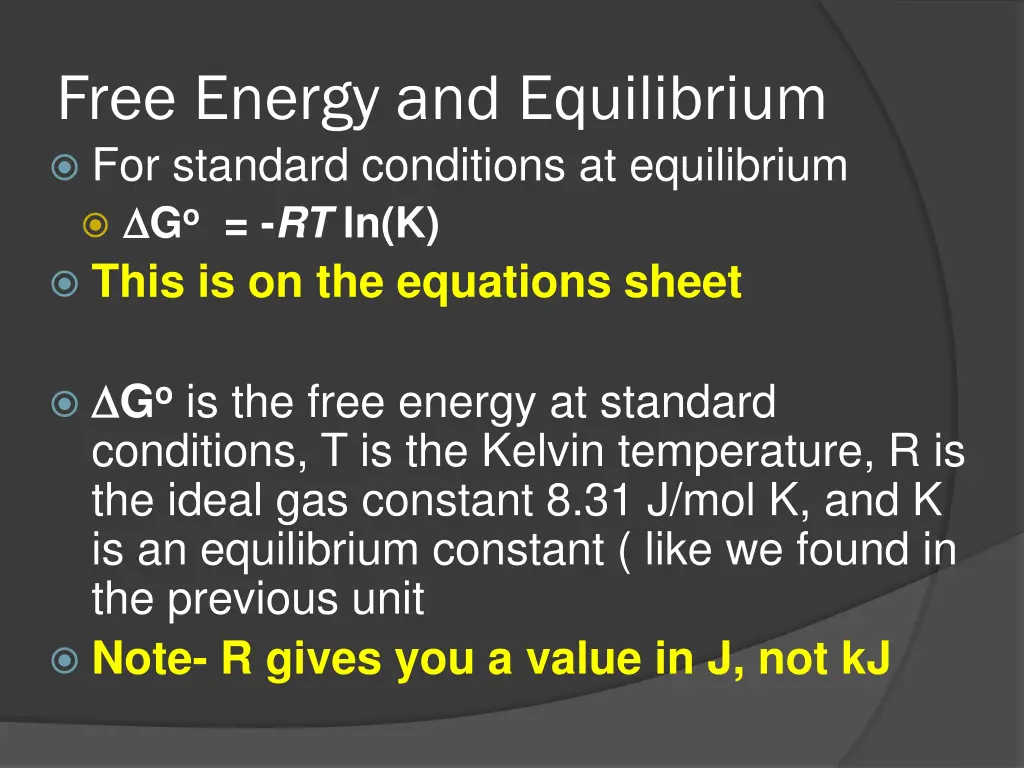 free energy and equilibrium for standard