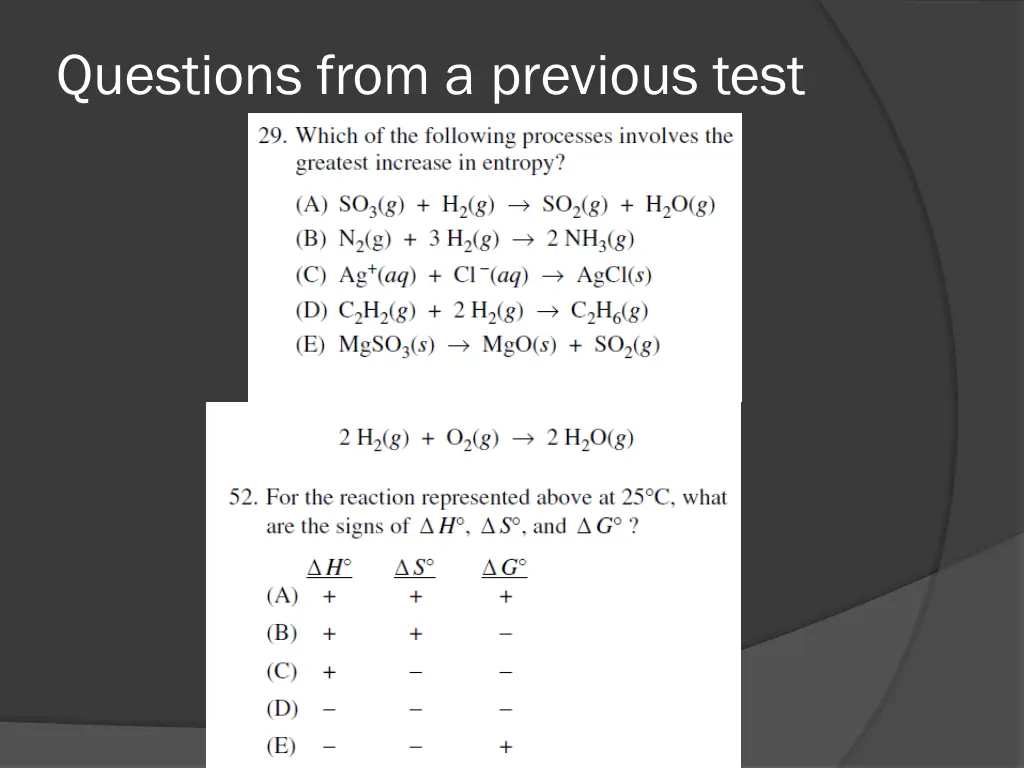 questions from a previous test