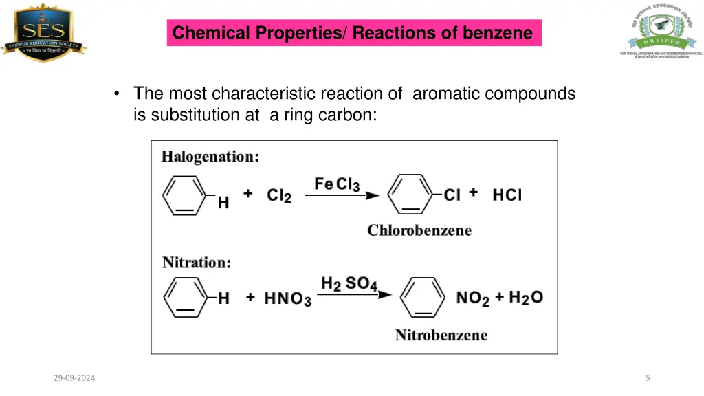 chemical properties reactions of benzene