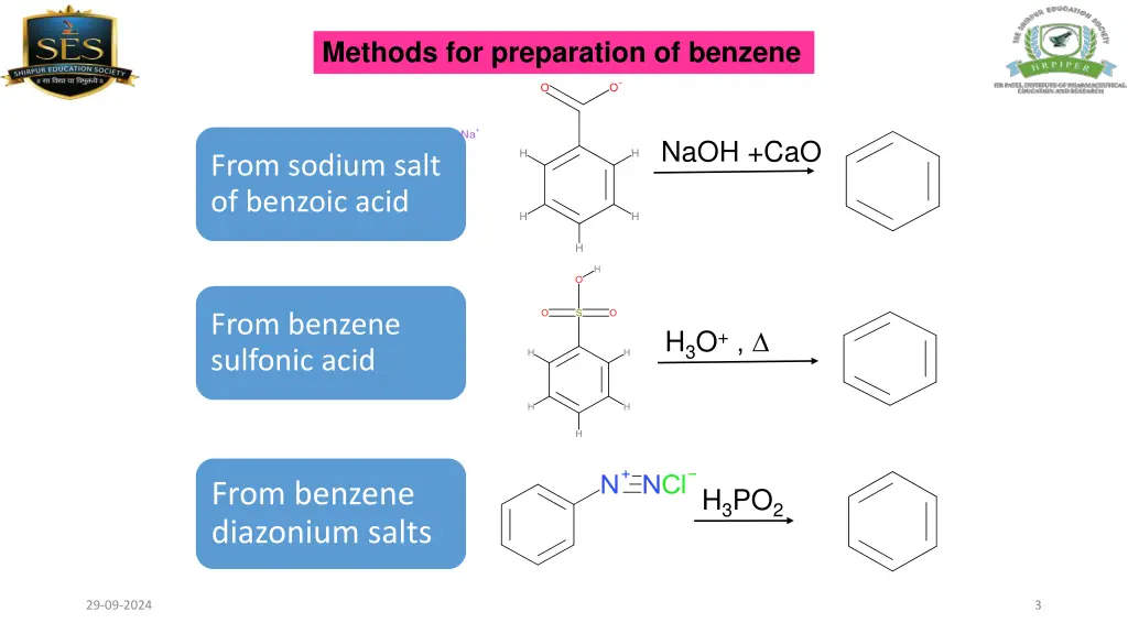 methods for preparation of benzene